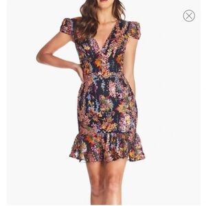 Dress the Population Pink and Purple Ruffled Wrap Mini Dress